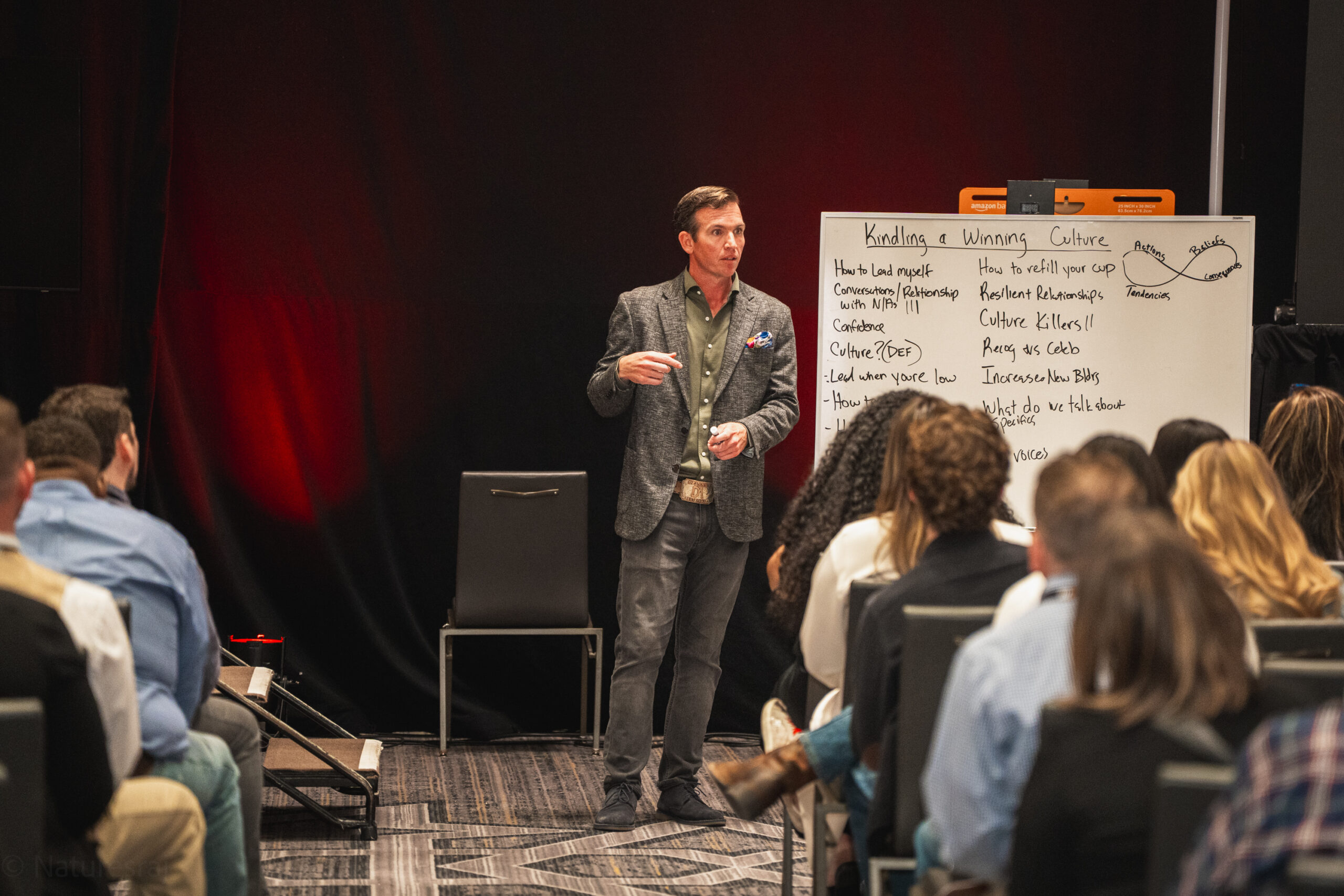 Speaker delivering a leadership workshop on building a winning culture