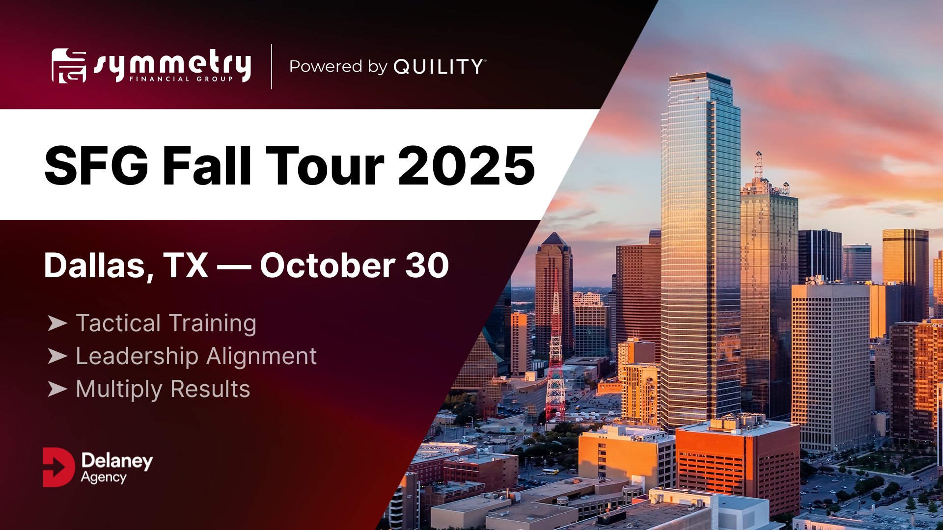 Symmetry Fall Tour Dallas 2025 event flyer with date, time, and venue information.