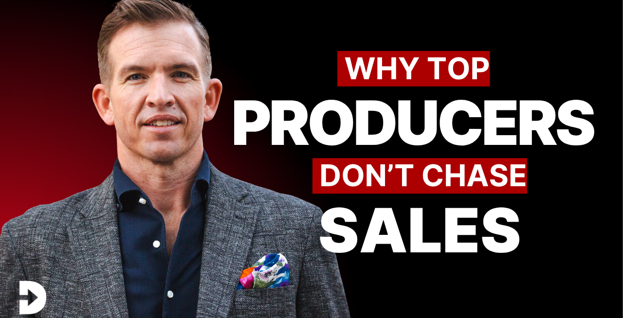 Thumbnail featuring a confident man in a gray blazer against a black-to-red gradient with bold white text: 'WHY TOP PRODUCERS DON’T CHASE SALES'